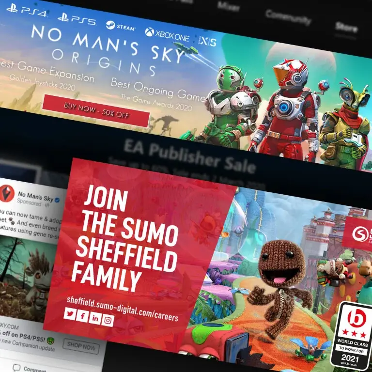 Montage of gaming paid media campaigns Etch Play have done